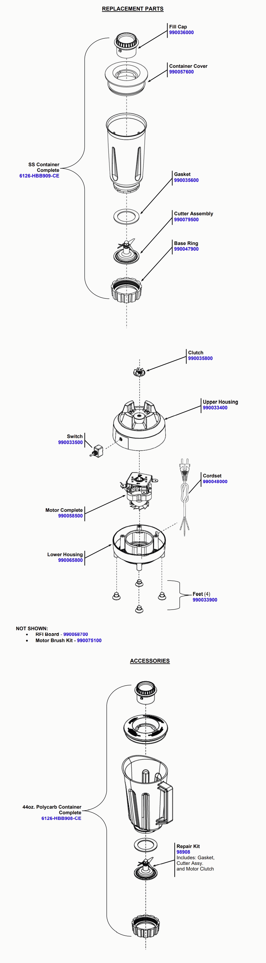 Diagram Diagram and Parts List for HBB909-CE  Hamilton Beach Blender